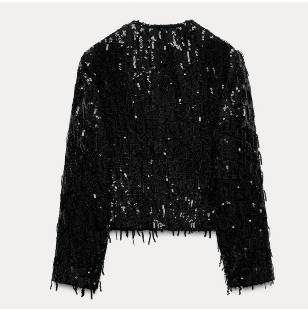 Zara fringe sequin blazer jacket Black Size XS - Picture 9 of 11
